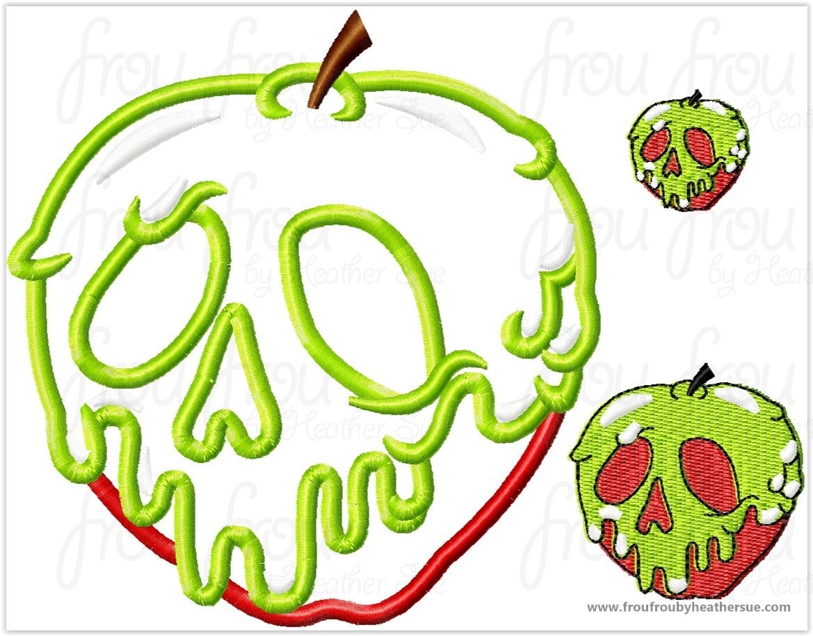 Poison Apple Evil Queen Snowy White Machine Applique and filled Embroidery Design 1"-16"