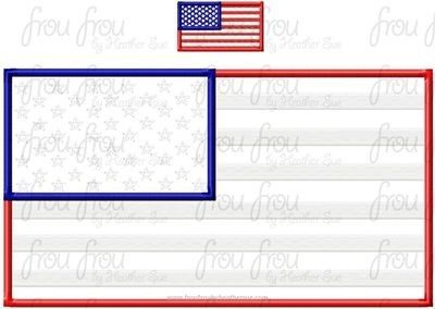 American Flag Machine Applique and filled Embroidery Design, Multiple Sizes, including 2
