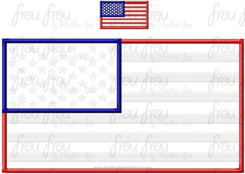 American Flag Machine Applique and filled Embroidery Design, Multiple Sizes, including 2"-16"