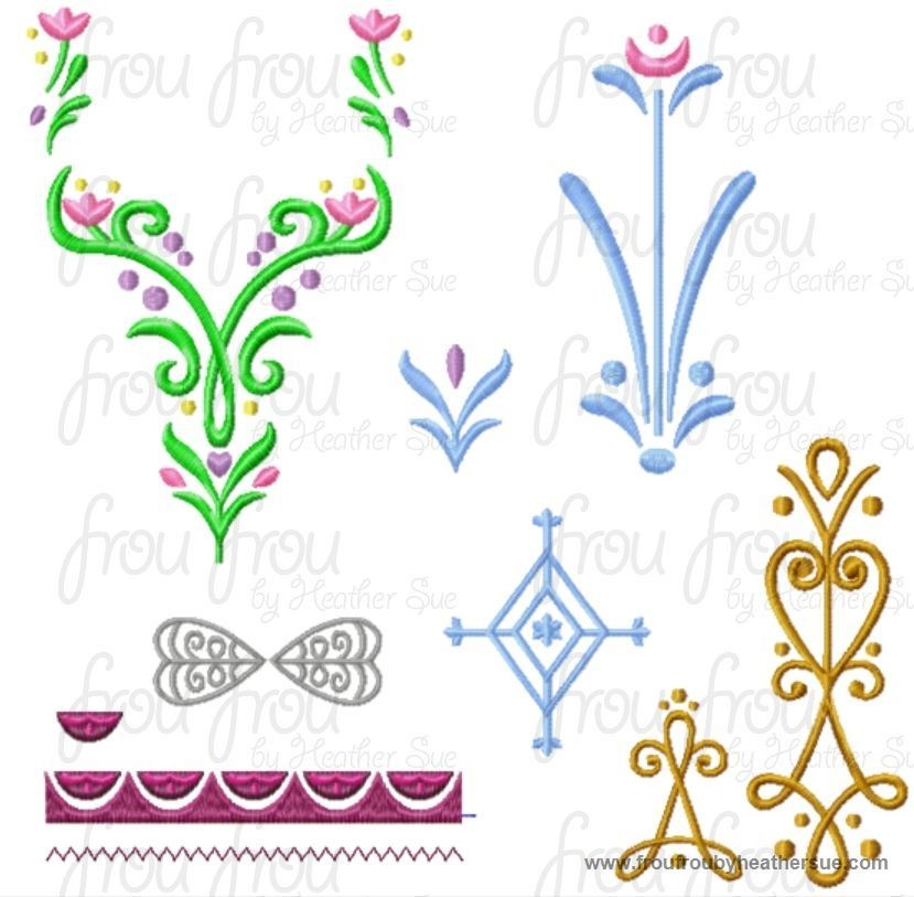 Annie Freezing Dress Embroidery NINE Design SET Machine Embroidery Design, multiple sizes including 4 inch