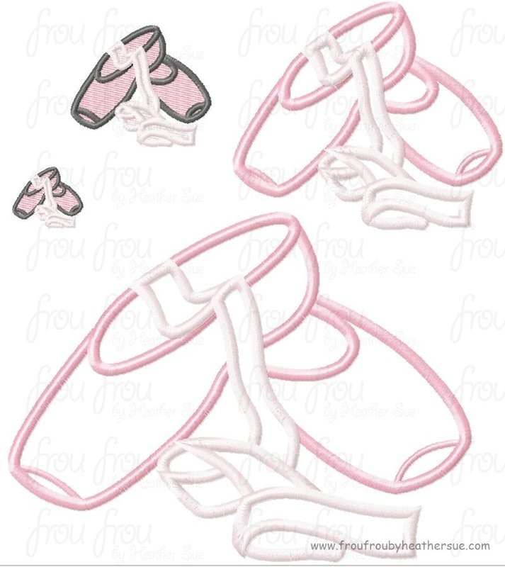 Ballet Shoes Machine Applique  Embroidery Design, multiple sizes, including 1, 2, 3, 4, 6, and 8 inch
