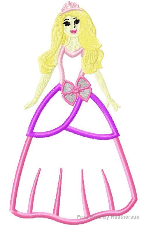 Barb Doll Full Body with Crown,  Machine Applique Embroidery Design, multiple sizes