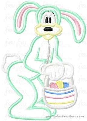 Guufy Dog dressed as Easter Bunny Machine Applique Embroidery Design, multiple sizes, including 4 inch