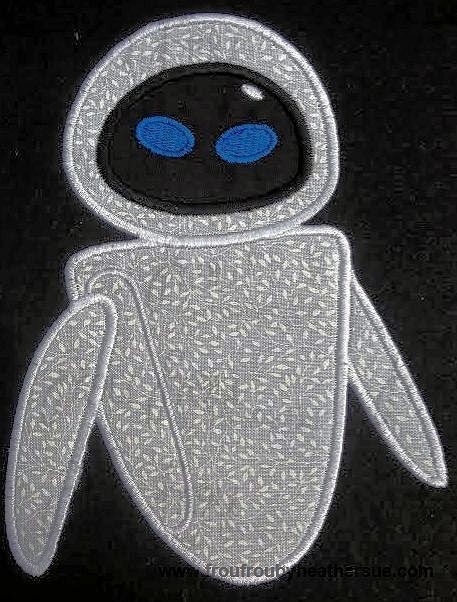 Eva Wally Robot Machine Applique Embroidery Design, Multiple sizes including 4 inch