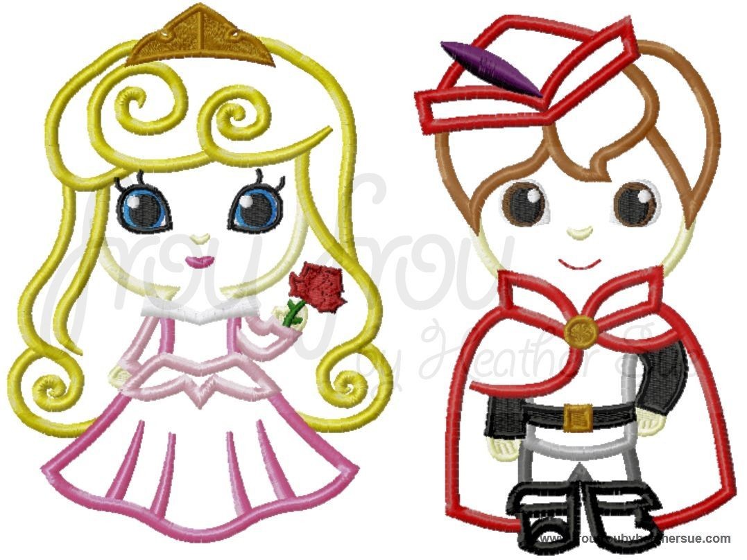 Prince Filippe and Sleeping Pretty TWO Design SET Little Princess Cutie Machine Applique Embroidery Design, Multiple Sizes NOW INCLUDING 4 INCH