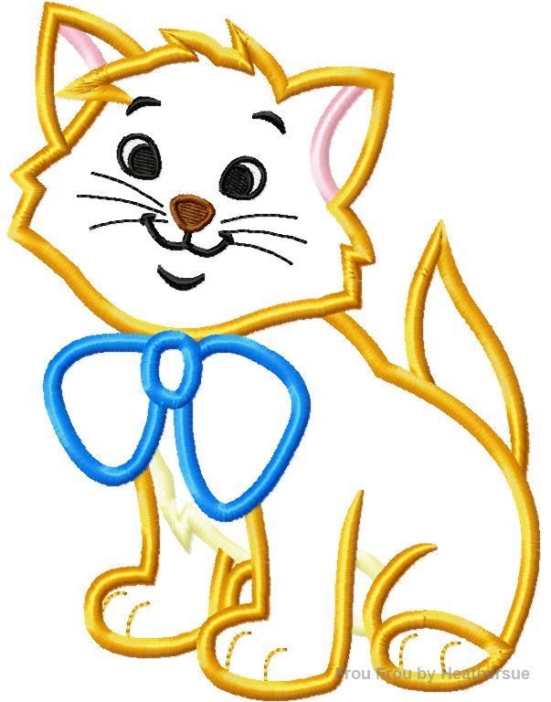 Artist Cat Orange Machine Applique Embroidery Design, Multiple sizes including 4 inch