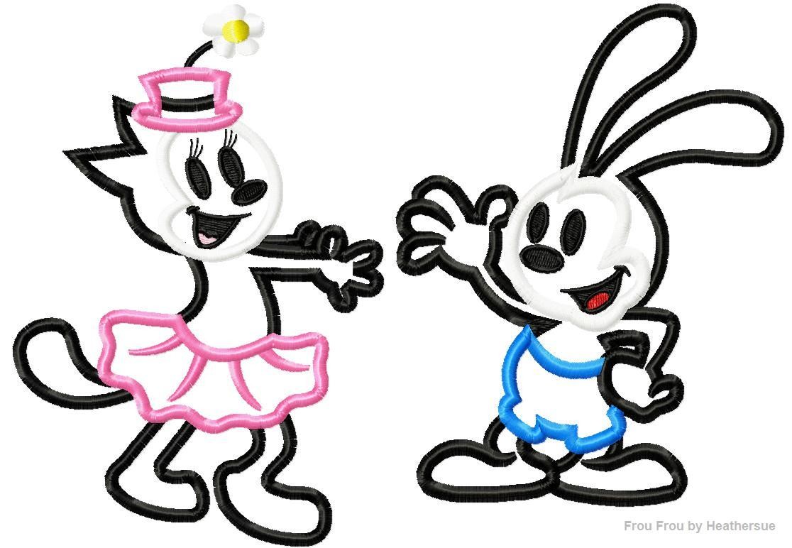 Ozzy the Lucky Rabbit and his Cat Girl Vintage SET Full Body Machine Applique Embroidery Design, Multiple Sizes, including 4 inch