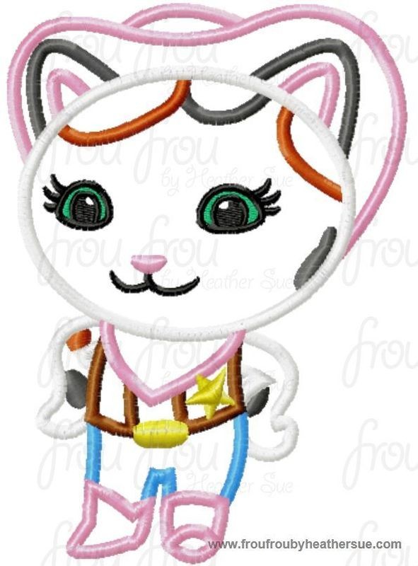 Sheriff Cat Machine Applique Embroidery Design, multiple sizes including 4 inch