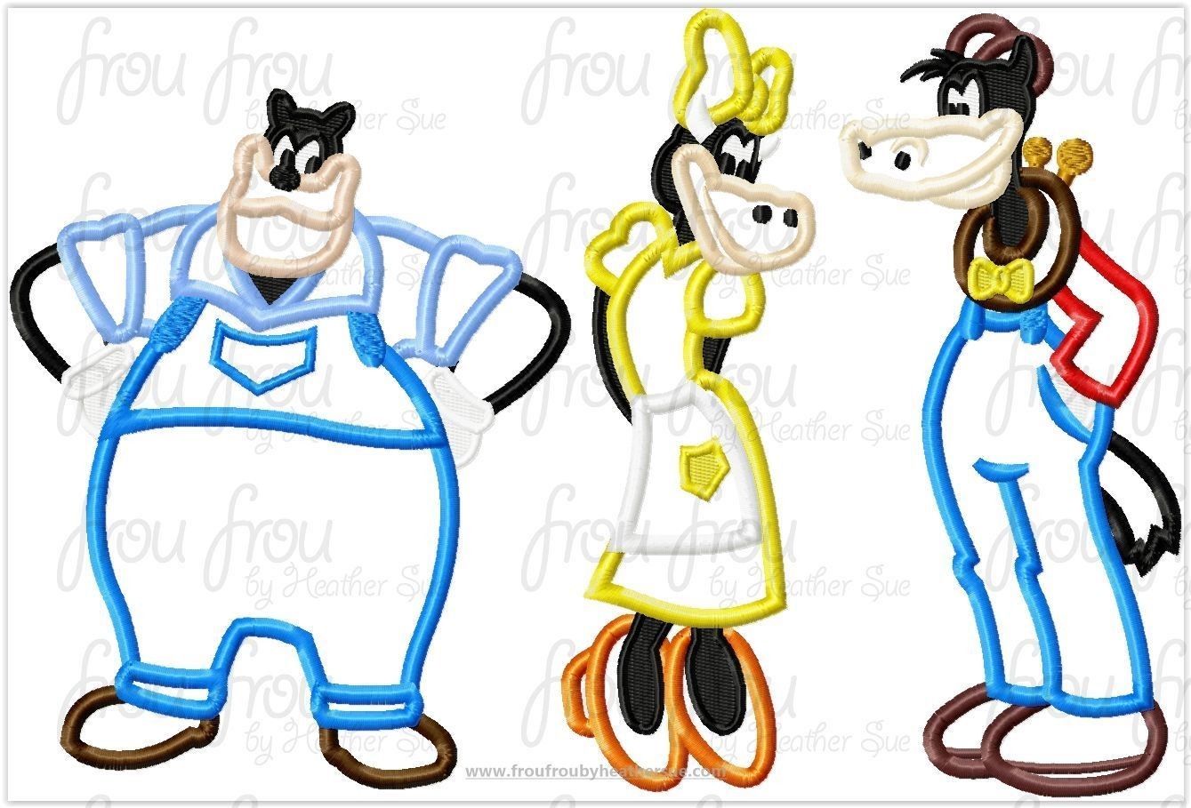Clara Cow, Horse Collar, and Peter Cat Full Body THREE Design Set Machine Applique Embroidery Design, Multiple Sizes 4&quot;-16&quot;
