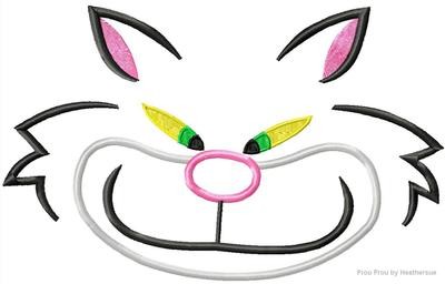 Rusafee Cindy's Cat Just Face Machine Applique Embroidery Design, Multiple sizes including 4 inch