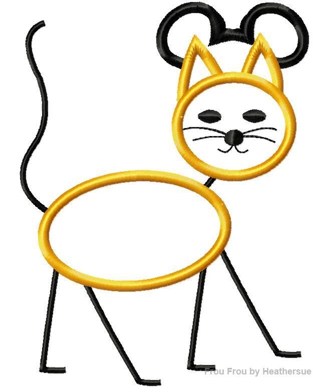 Stick Cat Mister Mouse Machine Embroidery Design, multiple sizes including 1&quot;, 2&quot;, 3, 4, 5, 6, 7 inch