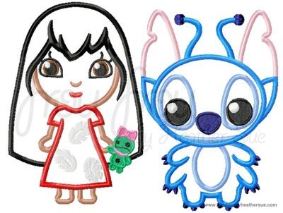 Lila and Lila's Alien Cutie Little Princess TWO Design SET Machine Applique Embroidery Design, Multiple Sizes- NOW INCLUDING 4 INCH
