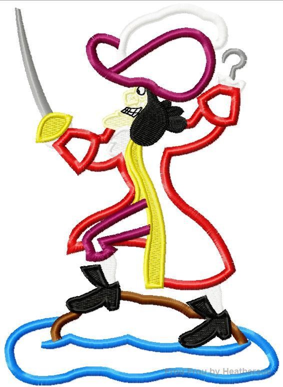 Captain No Hand Full Body in water Pirate Machine Applique Embroidery Design, multiple sizes including 4 inch