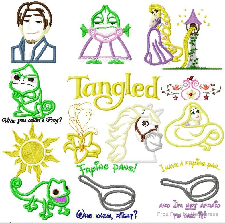 Punzel FOURTEEN design SET Machine Applique Embroidery Design, mutliple sizes, including 4 inch