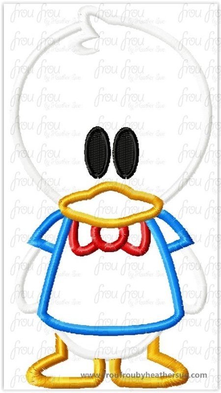 Don Duck Cutie Standing Machine  Applique Embroidery Design, Multiple Sizes, including  4 inch