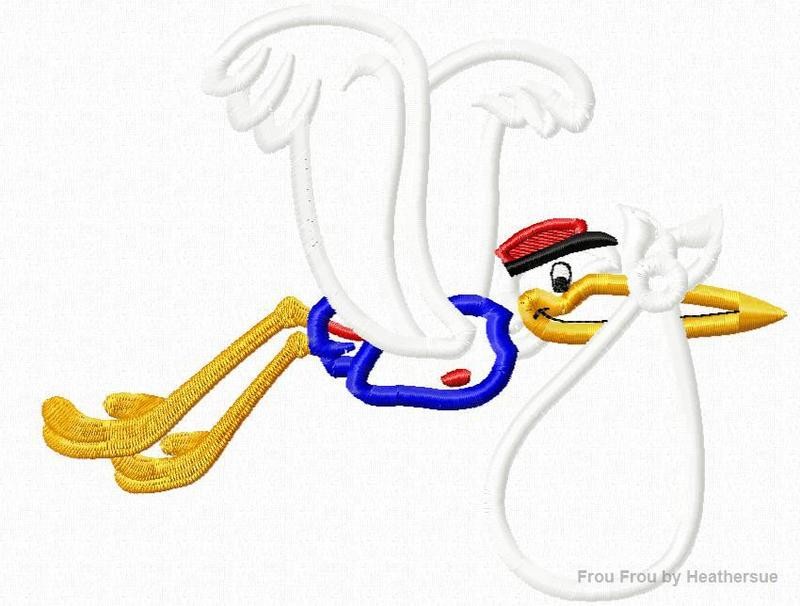 Stork Flying Elephant Machine Applique Embroidery Design, Multiple sizes including 4 inch