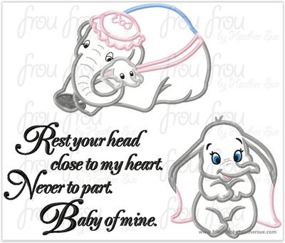 Baby Elephant and Mother THREE Design SET Machine Applique Embroidery Design, Multiple sizes including 4 inch