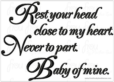 Rest Your Head Close to My Heart Wording Flying Elephant Machine Embroidery Design, Multiple sizes including 4 inch