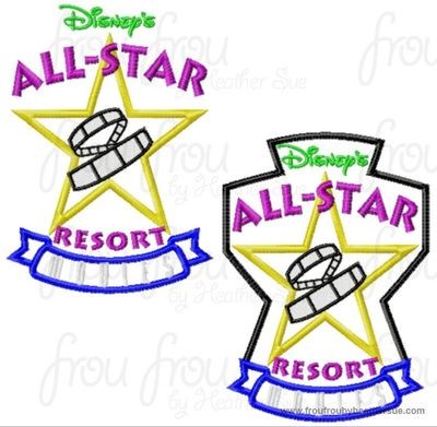 All Movies Resort Hotel Motel sign TWO DESIGN SET machine applique Embroidery Design, multiple sizes- including 4 inch