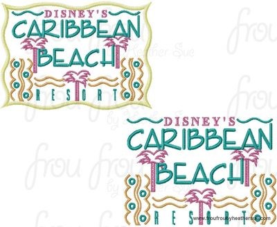 Caribbean Resort Hotel Motel sign TWO DESIGN SET machine applique Embroidery Design, multiple sizes- including 4 inch