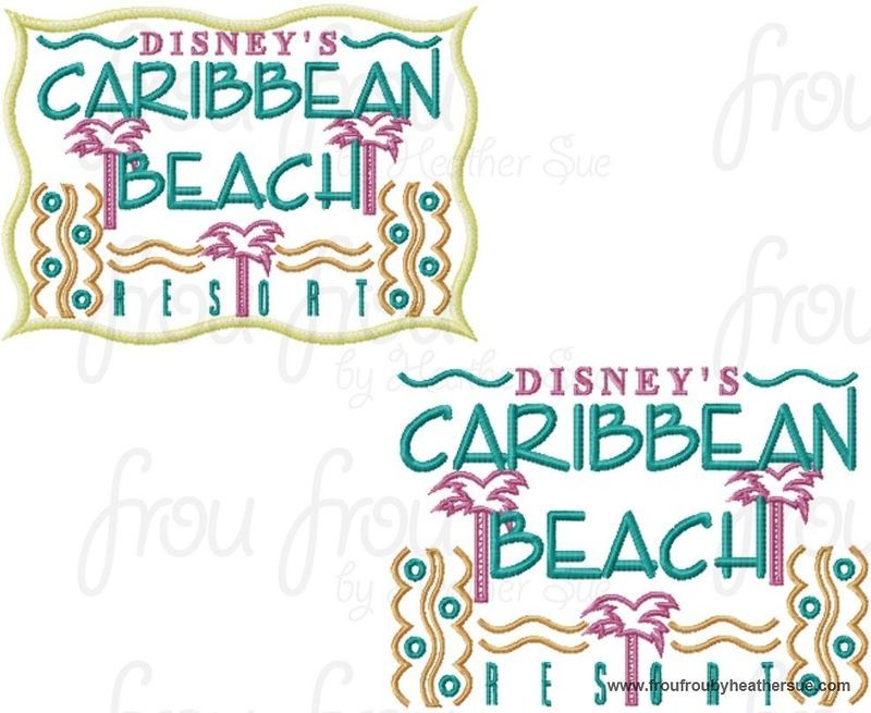 Caribbean Resort Hotel Motel sign TWO DESIGN SET machine applique Embroidery Design, multiple sizes- including 4  inch