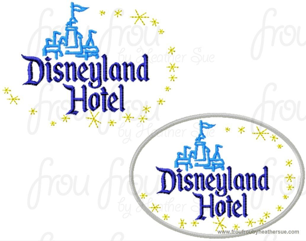 Dis Land Hotel Motel Resort sign TWO DESIGN SET machine applique Embroidery Design, multiple sizes- including 4  inch