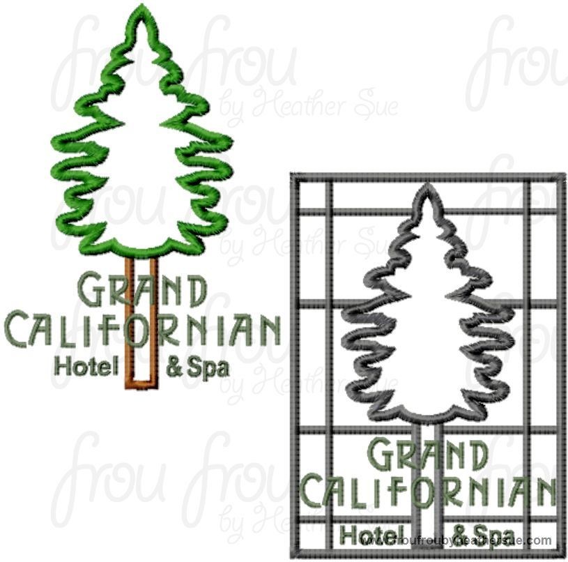 Grand California Resort Hotel Motel sign TWO DESIGN SET machine applique Embroidery Design, multiple sizes- including 4 inch
