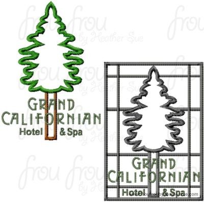 Grand California Resort Hotel Motel sign TWO DESIGN SET machine applique Embroidery Design, multiple sizes- including 4 inch