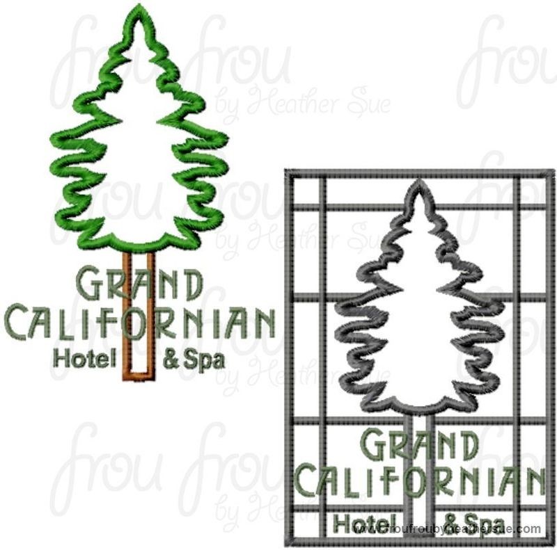 Grand California Resort Hotel Motel sign TWO DESIGN SET machine applique Embroidery Design, multiple sizes- including 4  inch