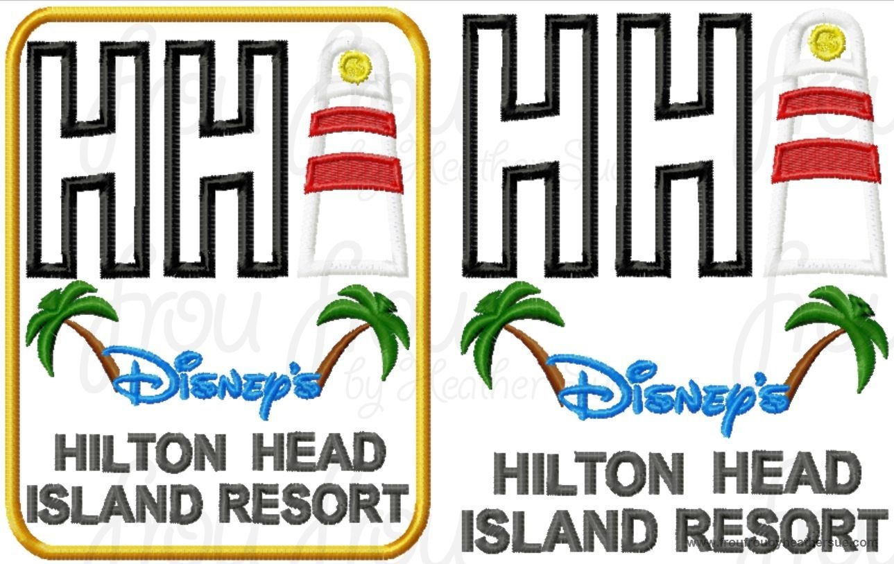 Hilton Head Island Dis Resort Hotel Motel sign TWO DESIGN SET machine applique Embroidery Design, multiple sizes- including 4  inch