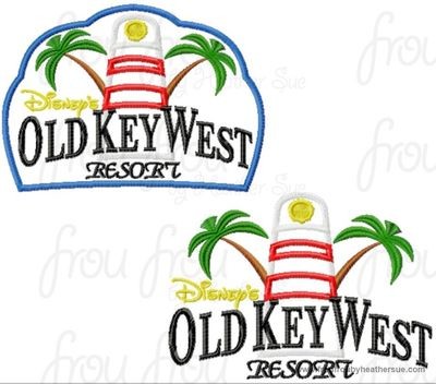 Old Key Resort Hotel Motel sign TWO DESIGN SET machine applique Embroidery Design, multiple sizes- including 4 inch