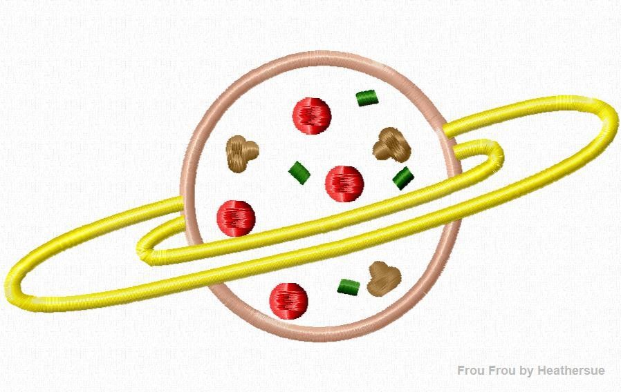Pizza Saturn Symbol Toy Machine Applique Embroidery Design, many sizes, 1&quot;-10&quot;