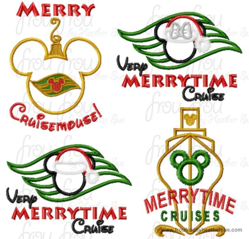 Christmas Dis Cruise Line FOUR DESIGN SET Machine Applique Embroidery Design, Multiple Sizes, including  4 inch