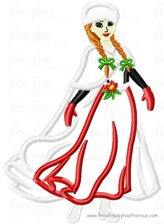 Annie Full Body Freezing Christmas Machine Applique Embroidery Design, multiple sizes including 4 inch