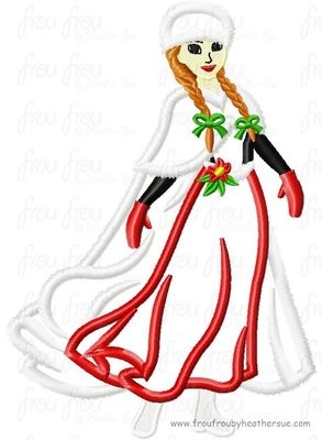 Annie Full Body Freezing Christmas Machine Applique Embroidery Design, multiple sizes including 4 inch