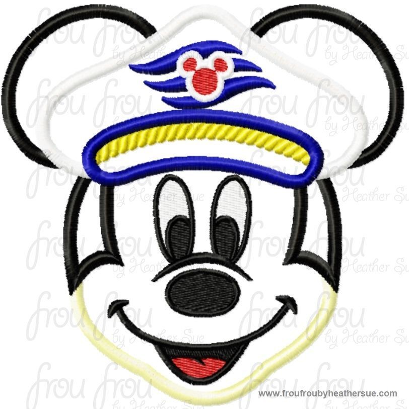 Captain Mister Mouse Face Cruise Ship Machine  Applique Embroidery Design, Multiple Sizes, including  4 inch