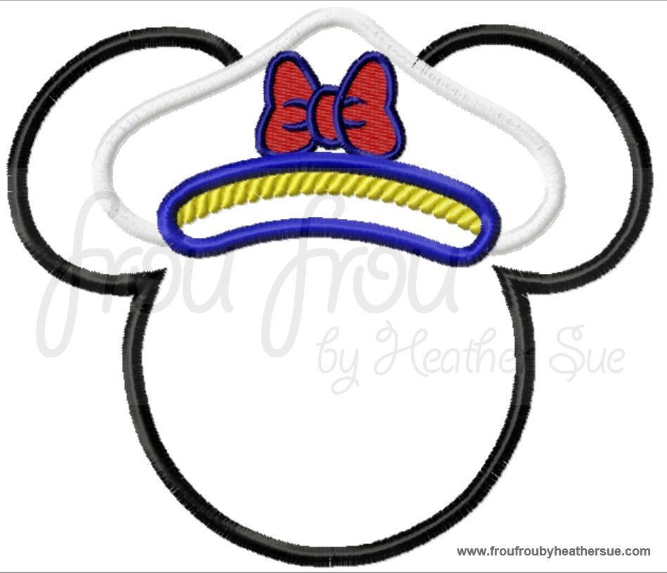 Captain Miss Mouse Head Cruise Ship Machine  Applique Embroidery Design, Multiple Sizes, including  4 inch