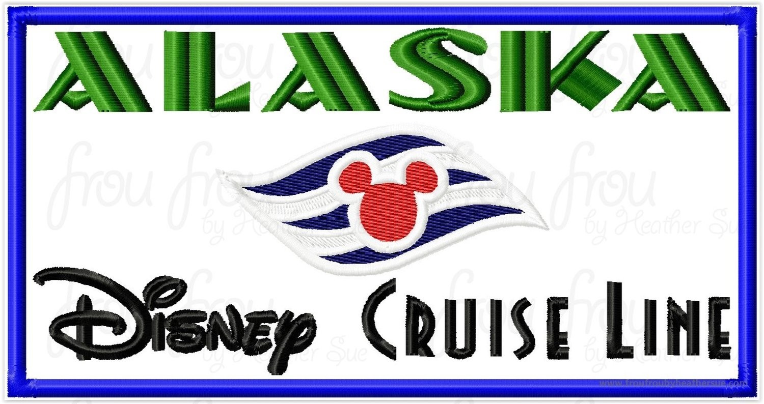 Alaska Dis Cruise Line Logo Ship TWO versions- with and without border Machine Embroidery Design, Multiple Sizes, including  4 inch