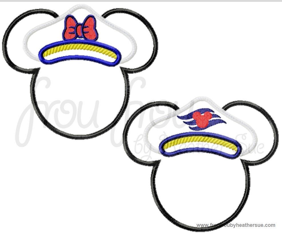 Captain Mister and Miss Mouse Head Cruise Ship TWO Design SET Machine  Applique Embroidery Design, Multiple Sizes, including  4 inch