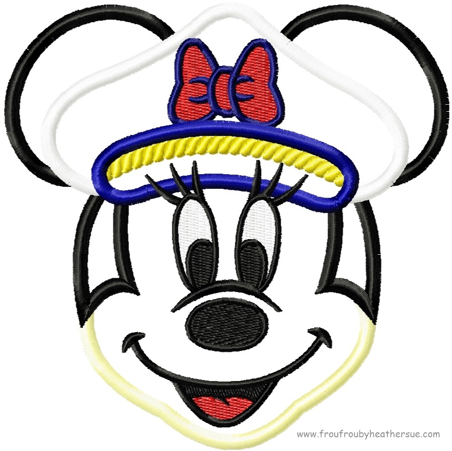 Captain Miss  Mouse Face Head Cruise Ship Machine  Applique Embroidery Design, Multiple Sizes, including  4 inch