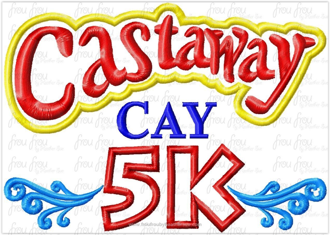 Castmember Cay Island 5K Run Race Dis Cruise Ship Wording Applique Machine Embroidery Designs, Multiple sizes including 4&quot;-16&quot;