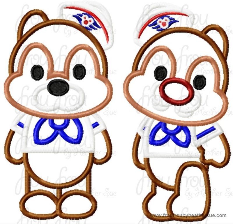 Chep and Dole Chipmunk Cutie Cruise Ship TWO DESIGN SET Machine  Applique Embroidery Design, Multiple Sizes, including  4 inch