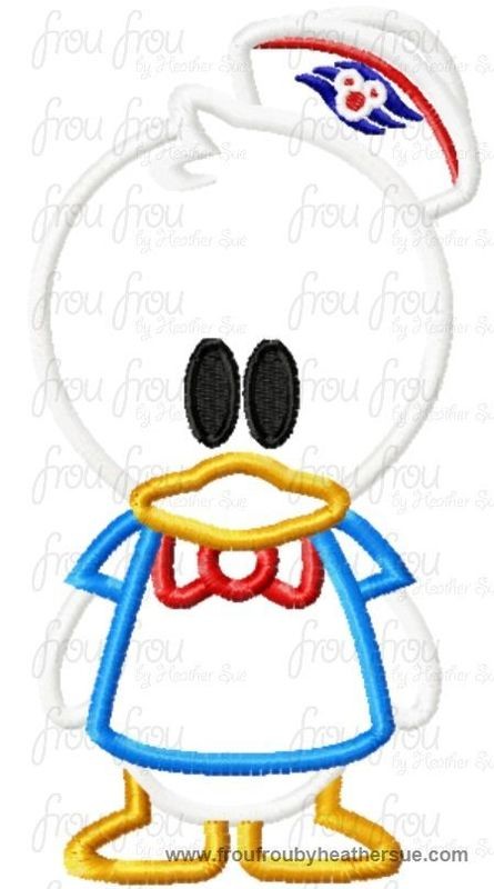 Don Duck Cutie Cruise Ship Machine  Applique Embroidery Design, Multiple Sizes, including  4 inch