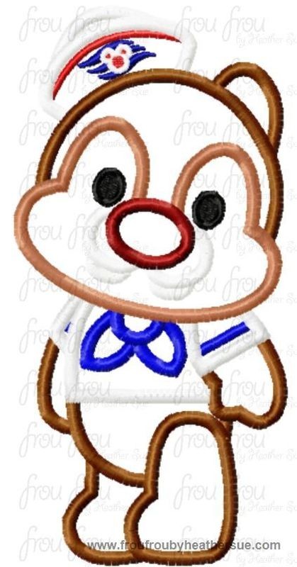 Dole Chipmunk Cutie Cruise Ship Machine  Applique Embroidery Design, Multiple Sizes, including  4 inch
