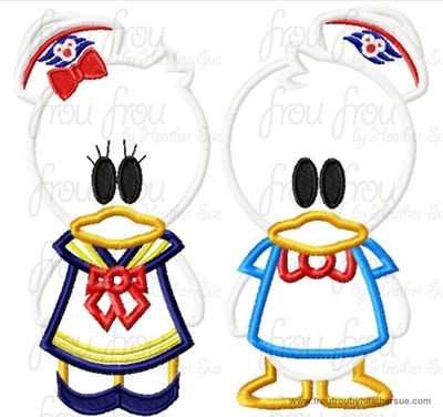 Don and Dasey Duck Cutie Cruise Ship TWO Design SETMachine Applique Embroidery Design, Multiple Sizes, including 4 inch