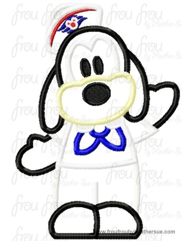 Guufy Dog Cutie Cruise Ship Machine  Applique Embroidery Design, Multiple Sizes, including  4 inch