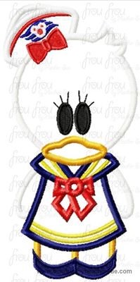 Dasey Duck Cutie Cruise Ship Machine Applique Embroidery Design, Multiple Sizes, including 4 inch