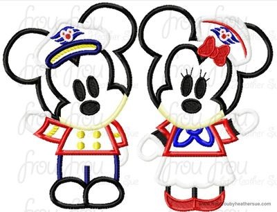 Mister and Miss Mouse Cutie Cruise Ship TWO Design SET Machine Applique Embroidery Design, Multiple Sizes, including 4 inch