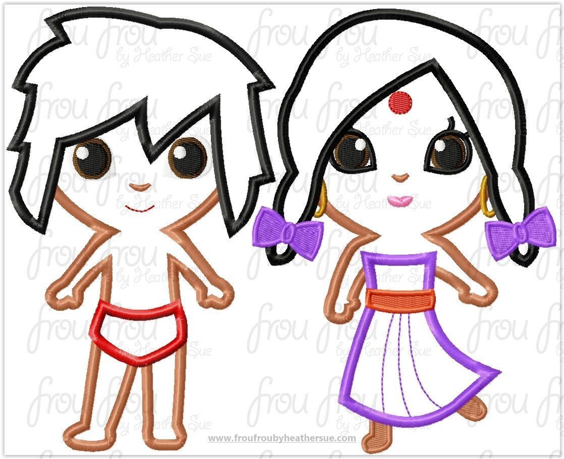 Mowgli and Shanty Jungle Boy and Girl Cutie Little Princess Prince TWO Design SET Machine Applique Embroidery Design, Multiple Sizes 4