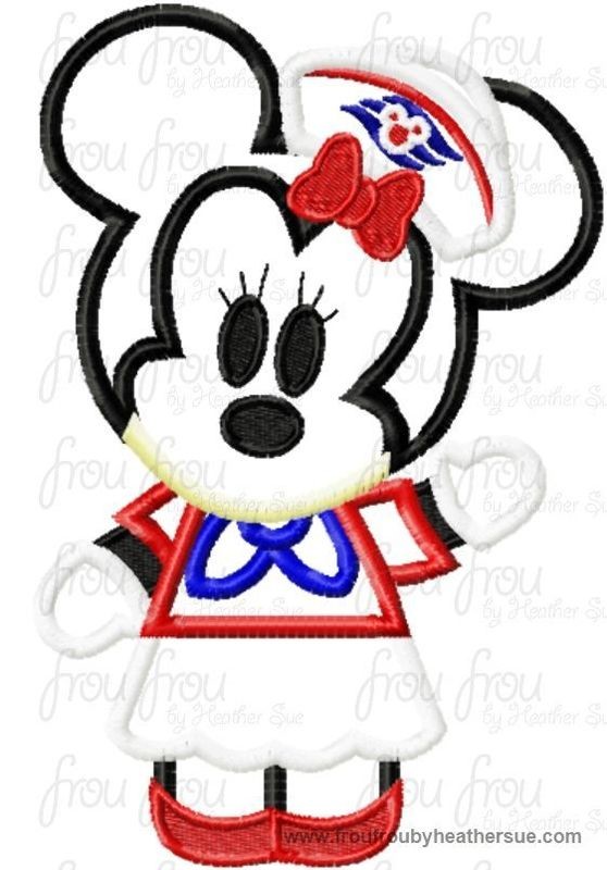 Miss Mouse Cutie Cruise Ship Machine  Applique Embroidery Design, Multiple Sizes, including  4 inch